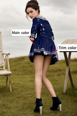 Womens Blue Latex Sailor Uniform Mini Skirt