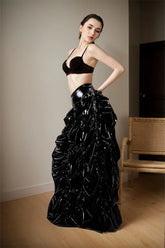 Womens Black Latex Maxi Skirt Lava Flow