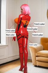 Women Red Latex Catsuits Cupids Revenge Big boobs