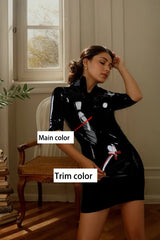 Women Latex Dress Small cross bodycon mini Skirt