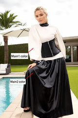 Women Latex Tops Vintage Skirt Set