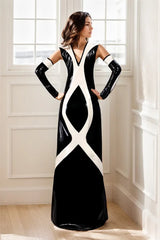 Women Latex Dress Black and White