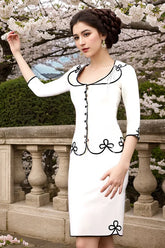 Women Latex Dress Long Sleeved V Neck Floral