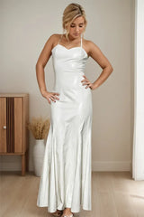 Women Latex Maxi Dress Buttock Cutouts