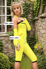 Women Latex Bodysuits Asymmetrical Capri Length