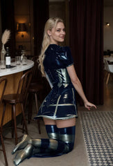 Women Latex Set Top Skirt Corset Stockings