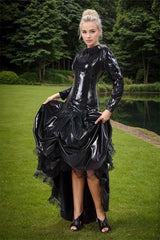 Women Latex Dress Gothic Black Corset Waist