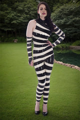 Women Latex Catsuits Asymmetrical Black White