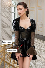 Women Latex Dress Pleated Banquet