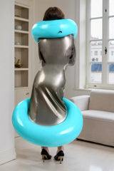 Women Latex Dress Light Blue Inflatable Performance Gown