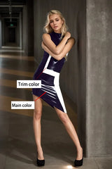 Women Latex Dress Asymmetric Hem
