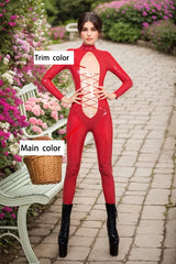 Women Latex Catsuits Zig Zag Jumpsuit