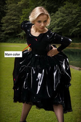 Women Latex Dress Gothic Black Corset Waist