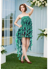 Women Latex Dress Curled Fringe Tube Top