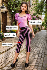 Women Latex Catsuits pink puff sleeve