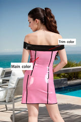Women Latex Top Skirt Set?Pink Secretary