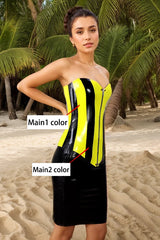 Women Yellow Latex Corsets Bumble Stripe Design