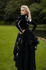 Women Latex Dress Gothic Black Corset Waist