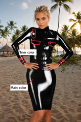 Women Starship Captain Black Latex Jackets