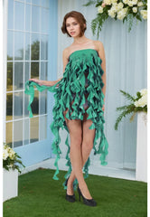 Women Latex Dress Curled Fringe Tube Top