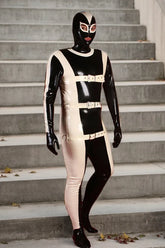 Man Latex Catsuits Full Body Strapped In