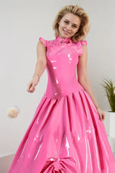 Women Latex Dress Fuchsia Funderland Fairytale Pink Gown