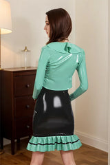 Women Latex Tops and Skirt Set