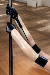 Women Latex Gloves Translucent Black Stripe Nude