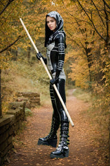 Women Latex Catsuits Mass Black Techwear Cyberpunk Hooded