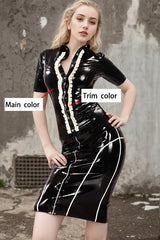 Women Black Latex Tops Polo