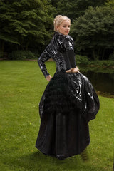 Women Latex Dress Gothic Black Corset Waist