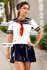 Women Latex Sailor School Uniform Set