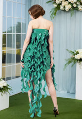 Women Latex Dress Curled Fringe Tube Top