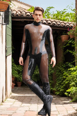 Men Latex Catsuits Dual Tones Semi Transparent