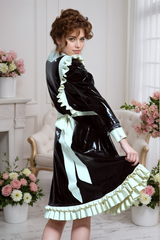 Monochrome Latex Maid Costume Dress Back