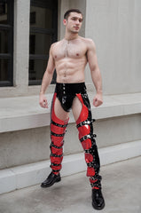 Men Buckled Latex Pants Bronco Chaps