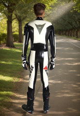 Men Latex Catsuits T-Age Style Biker Black White Racing