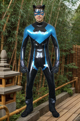 Men Latex Catsuits Nightwinger Back Zipper Superhero V-Stripe