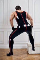 Men Latex Catsuits Singlet Top Striped