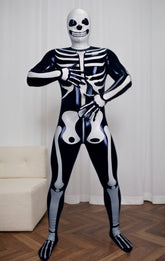 Men Latex Catsuits Halloween Fright Skeleton