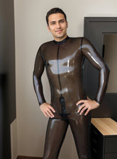 Men Latex Catsuits Semi Transparent Neck Entry