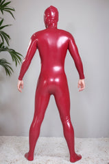 Man Latex Catsuits Red Double D Hood Full body