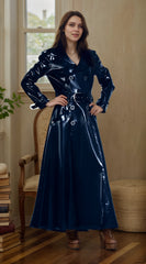 Women Latex Coat Double-Breasted Full-Length
