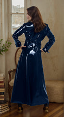Women Latex Coat Double-Breasted Full-Length