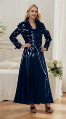 Women Latex Coats Black Double Breasted Latex Full Length