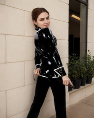 Women Latex Jackets Black Business Suit