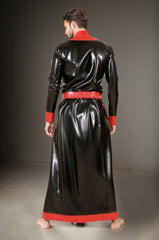 Men Latex Gowns Night Robe Ankle-Length Contrast Trim