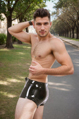 Men Latex Shorts Black Boxer Shorts Zipper