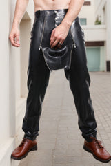 Men Black Latex Pants Sailor-Front