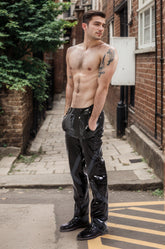 Men Black Latex Pants Loose Fit & Standard Cut